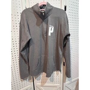 PINK Victoria's Secret Pullover Sweatshirt Quarter Zip‎ Mock Neck Gray Large